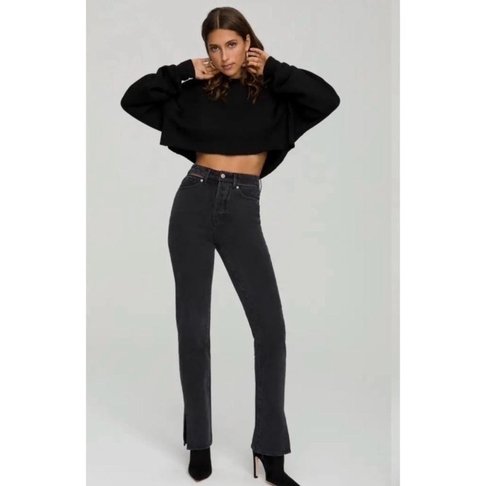 Good American High-Rise Straight Leg Jeans in Washed Black